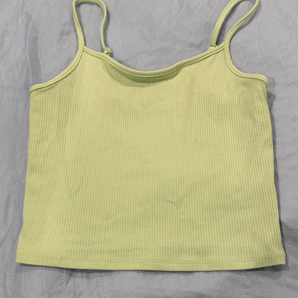 American Eagle Outfitters Ribbed Lime Green Cropped Cami